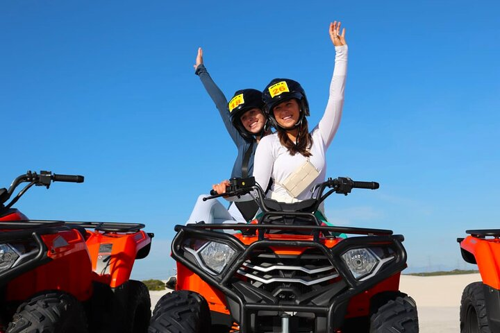 Experience the vast white sand dunes of Atlantis Dunes where excitement meets stunning landscapes. Enjoy an unforgettable journey atop fully automatic quad bikes creating memories amidst breathtaking views.